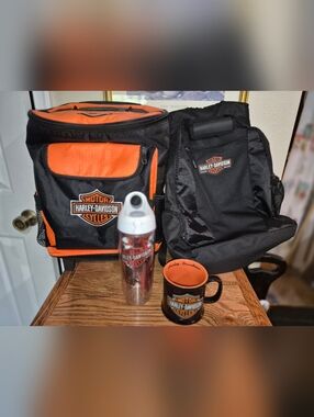 Harley Davidson Lot,Backpack Cooler W/ Wheels, Bookbag, Coffee Mug, Water Bottle